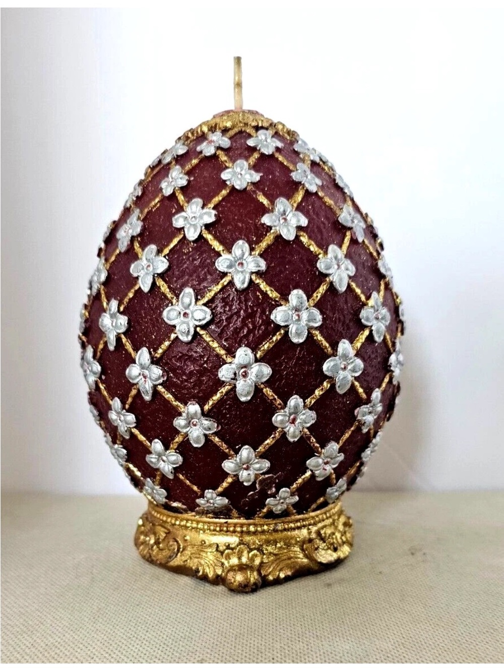 Vintage Faberge Burgundy Jeweled Decorative Egg candle